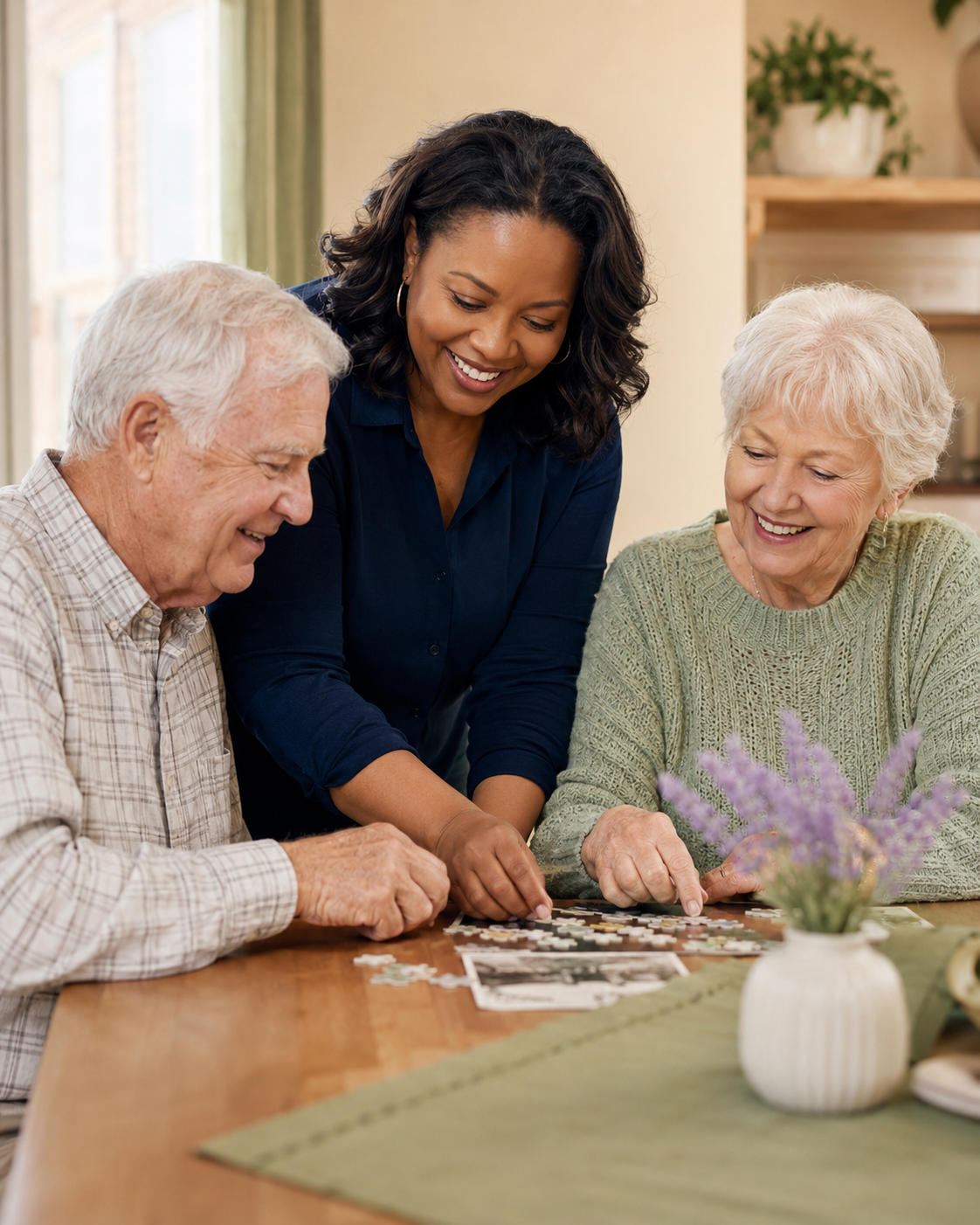 Older woman smiling warmly at home