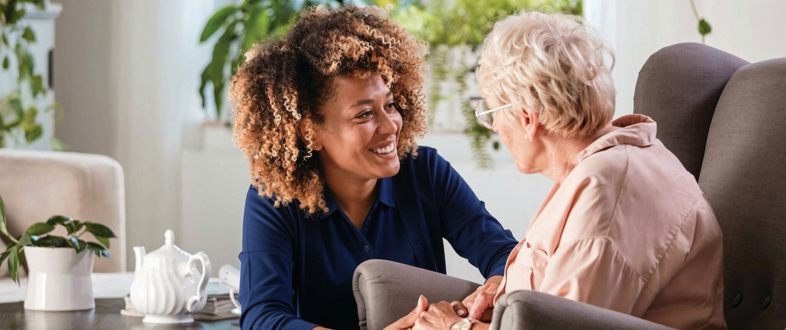 Companion supporting an older adult outdoors